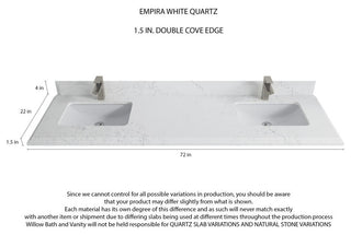 Alys Teak 72 Double Sink Bathroom Vanity Whitewashed 1.5" Empira Quartz