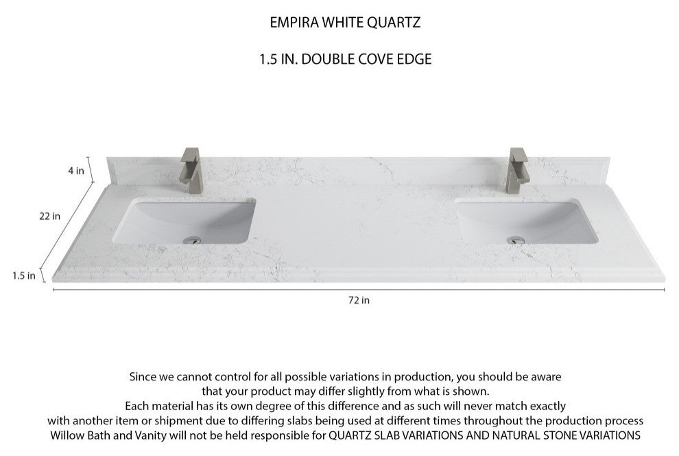 Alys Teak 72 Double Sink Bathroom Vanity Whitewashed 1.5" Empira Quartz