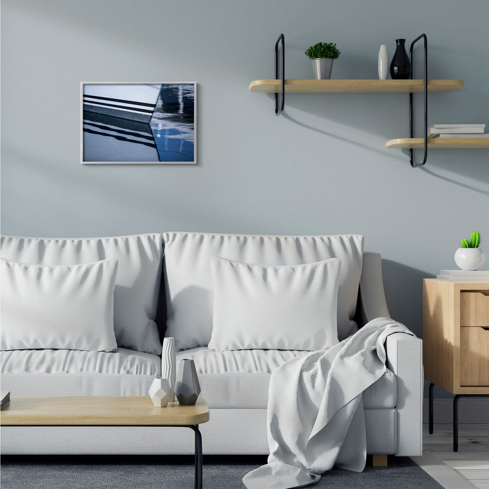 Boat Reflection Ocean Lake Photograph, 16"x20", Gray Frame