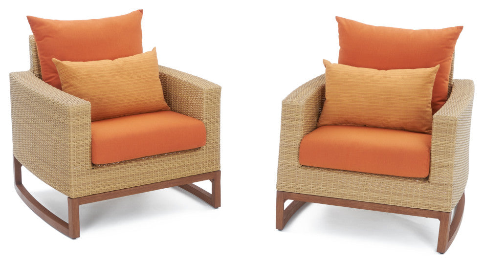 Milea 5 Piece Sunbrella Outdoor Patio Club Chair and Ottoman Set, Tikka Orange