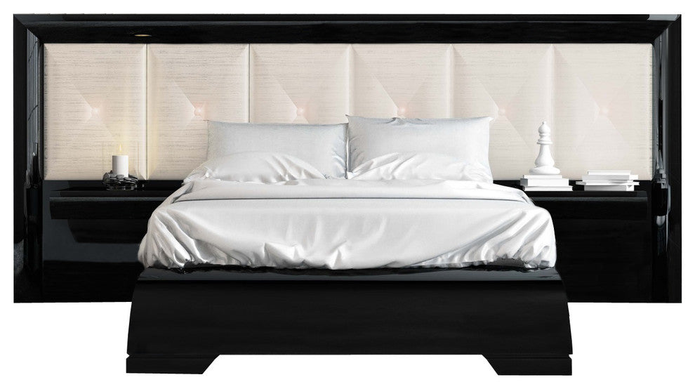 Md Sophie 40 Special Headboard Bedroom Set, Glossy Black, Queen