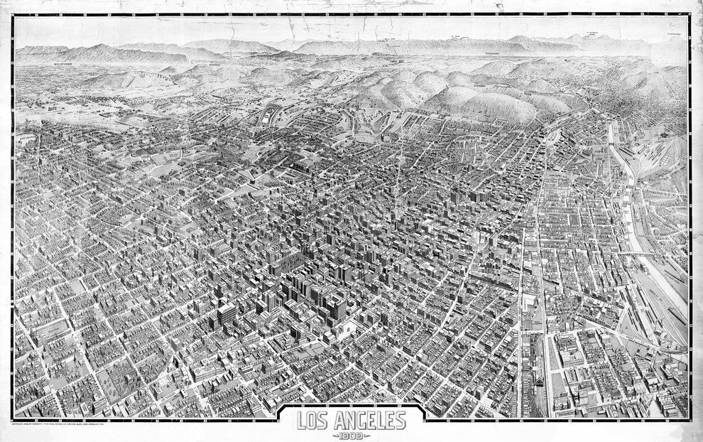 Los Angeles 1909, Wall Map Mural, Peel and Stick 3-Panel, 125"x79"