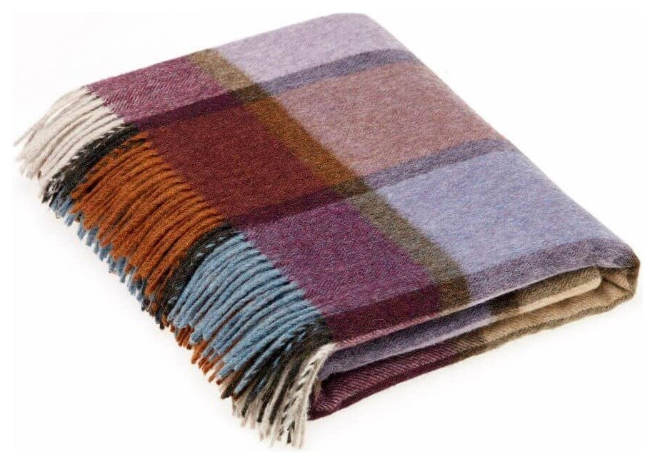Country Check, Merino Lambswool, Pateley Damson, Throw Blanket