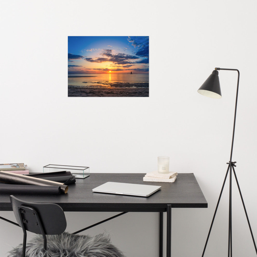 Sunset at Breakwater Lighthouse Coastal Landscape Unframed Wall Art Print, 18" X 24"