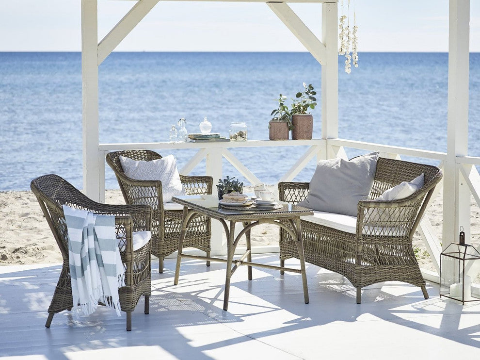 Charlot Outdoor 2-Seater Sofa, Antique, Polyester Snow White Cushion