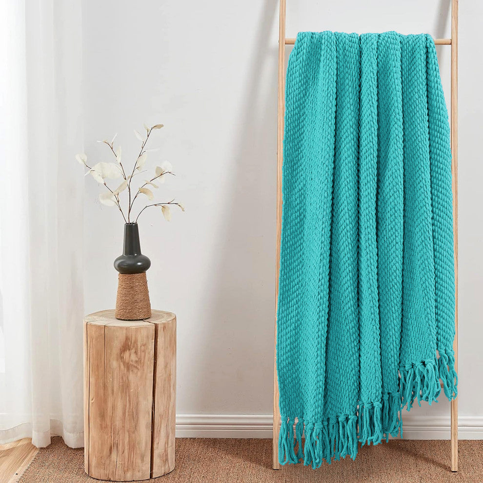 Tweed Knitted Throw Blanket, Baltic Blue, 60"x80"