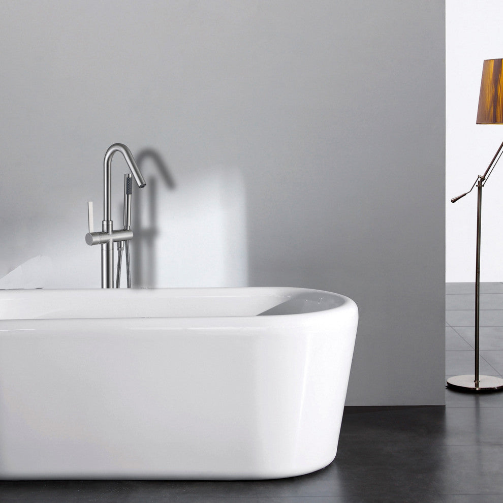 Floor Mounted Stainless Steel Handle Bathtub Faucet, Handheld, Brush Nickel