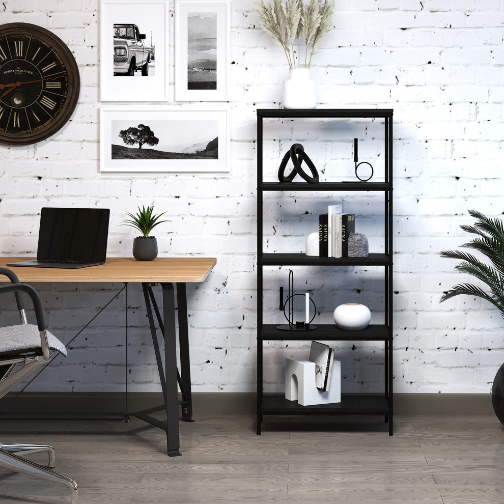 5-Tier Bookshelf Open Industrial Style Etagere Wooden Rustic Shelving Unit
