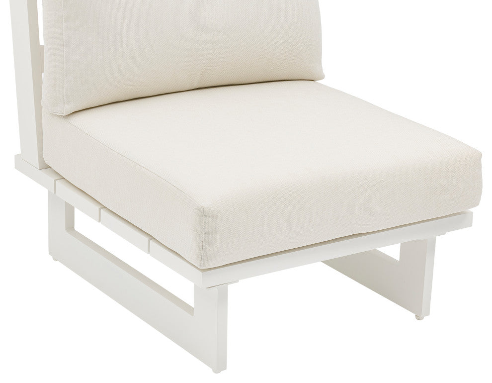Maldives Outdoor Patio Armless Chair, Cream, White Frame