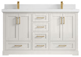 Boston 60" Double Bathroom Vanity in Alabaster 2" White Quartz