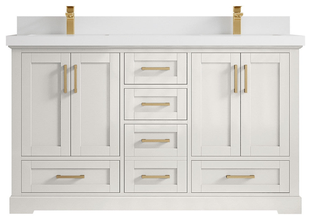 Boston 60" Double Bathroom Vanity in Alabaster 2" White Quartz