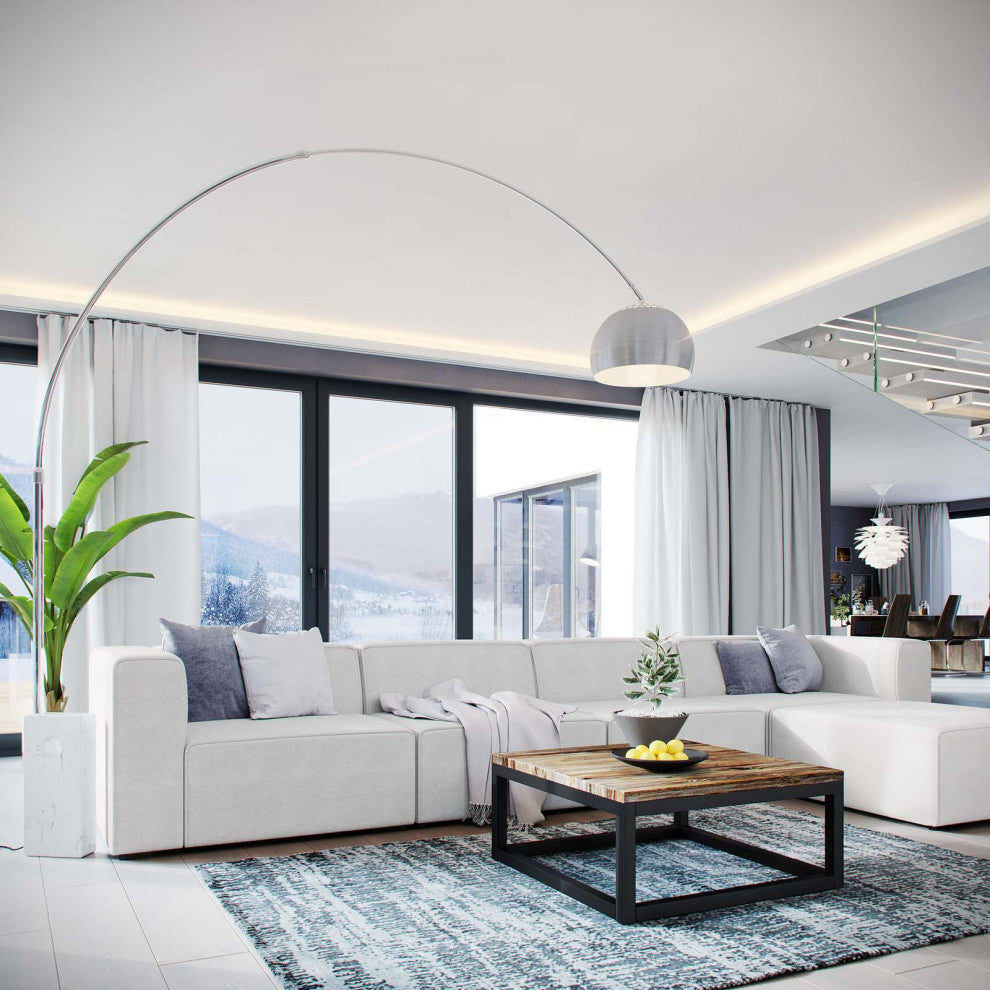 White Mingle 5 Piece Upholstered Fabric Sectional Sofa Set