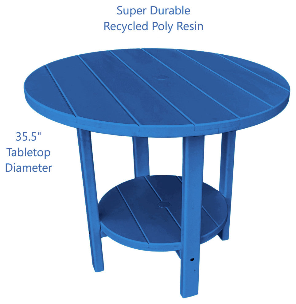 Phat Tommy Round Outdoor Dining Table, Poly Lumber Furniture, Blue