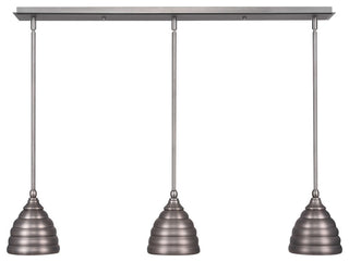 3 Light Mini Pendant, 6" Brushed Nickel Beehive Metal Shade