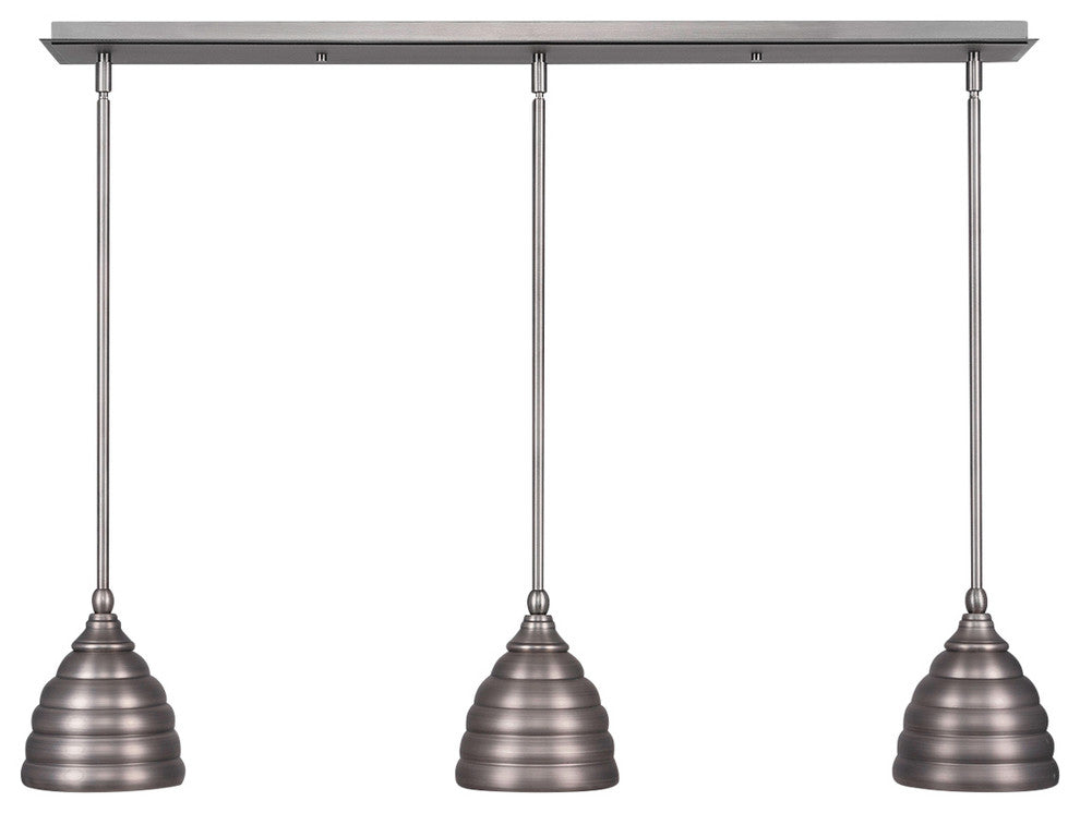3 Light Mini Pendant, 6" Brushed Nickel Beehive Metal Shade