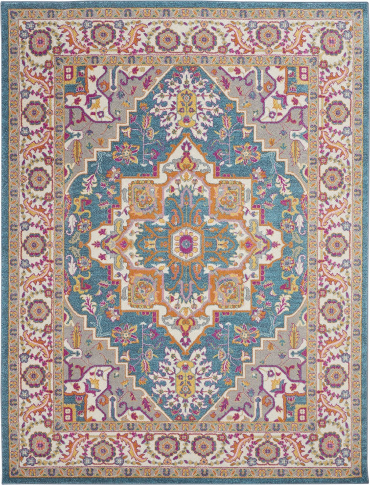 8 x 10 Teal and Pink Medallion Area Rug