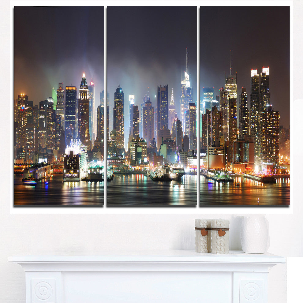 "New York Times Square in Blue Light" Metal Wall Art, 3 Panels, 36"x28"