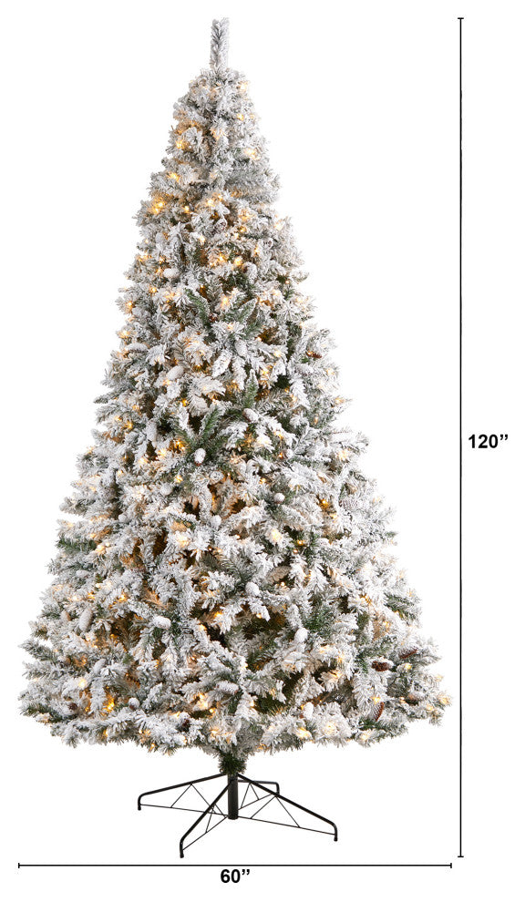 10' Flocked White River Mountain Pine Artificial Christmas Tree With Pinecones