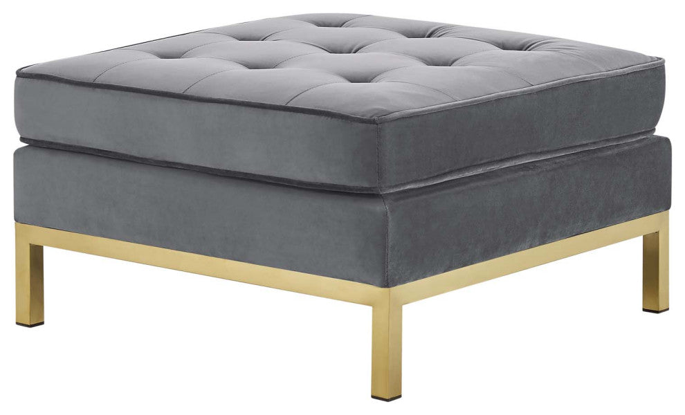 Accent Chair Ottoman, Velvet, Gold Gray, Modern, Living Lounge Hospitality