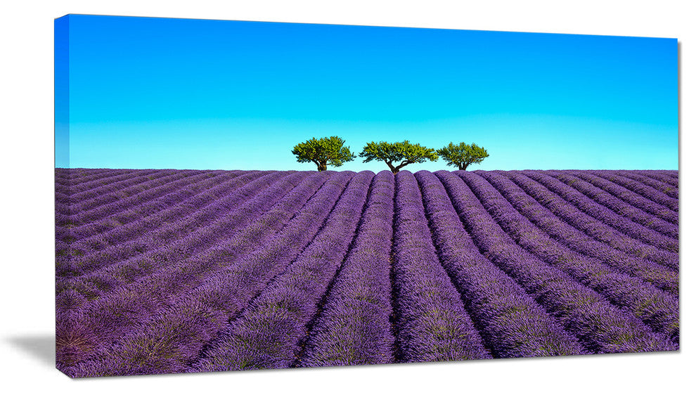 "Lavender Flowers and Uphill Green Trees" Landscape Wall Art, 32"x16"