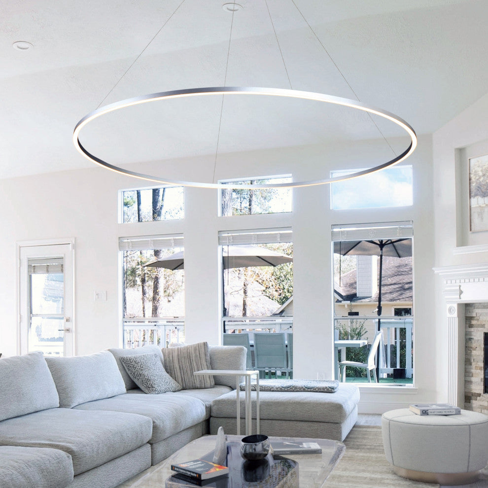72" Tania ETL Certified Integrated LED Circular Adjustable Chandelier, Silver
