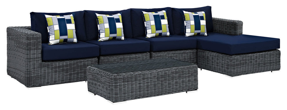 Modway Summon 5-Piece outdoor Patio Sunbrella Sectional Set, Canvas Navy