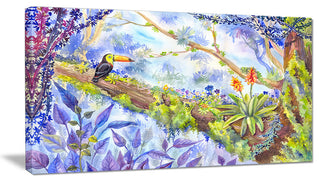 "Jungle With Bird Toucan On Tree" Wall Art Landscape, 32"x16"