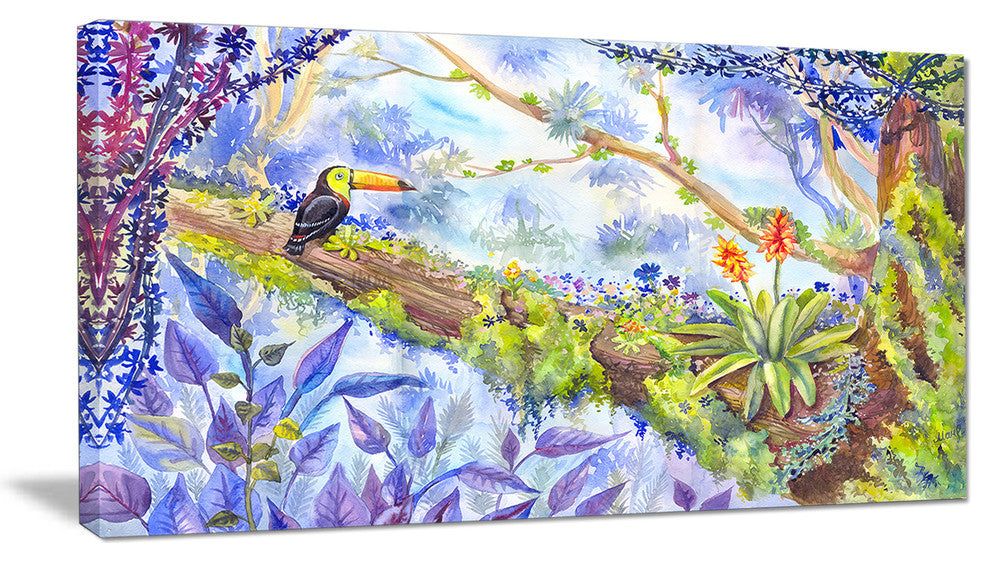 "Jungle With Bird Toucan On Tree" Wall Art Landscape, 32"x16"