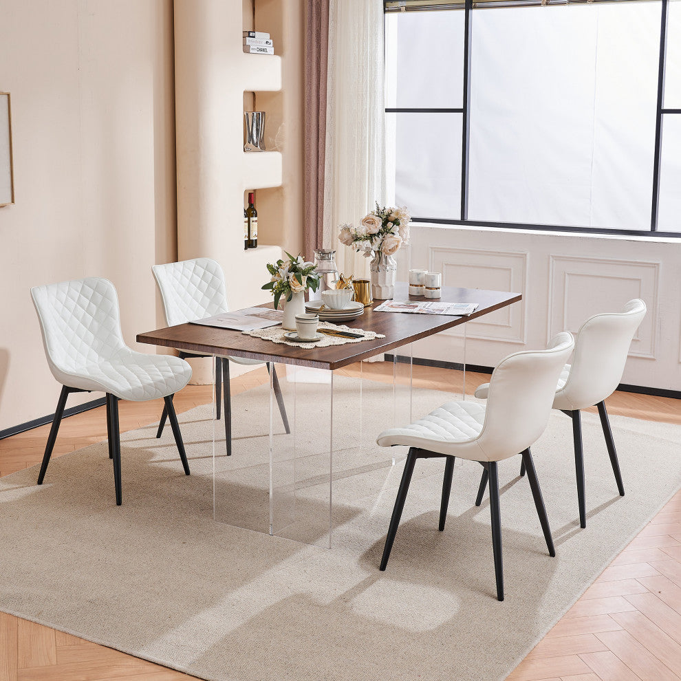 Younike Faux Leather Dining Chair, Diamond Pattern Set of 2, White