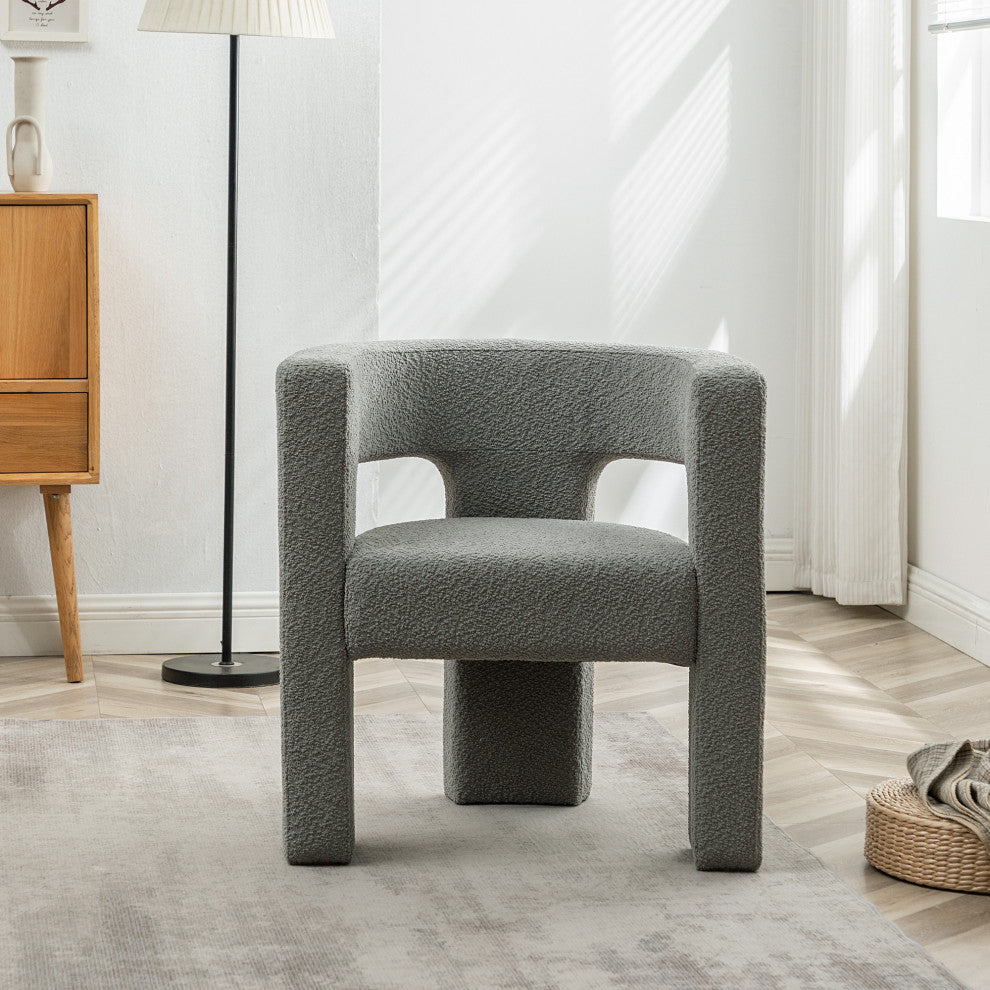 28" Wide Boucle Upholstered Square Armchair, Light Gray