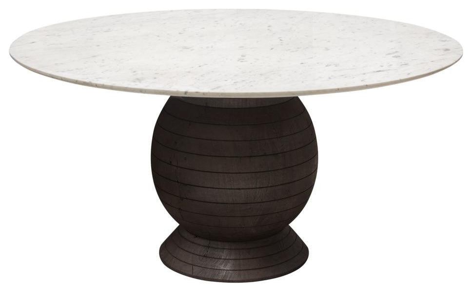 Ashe Round Dining Table With White Marble Top, Espresso