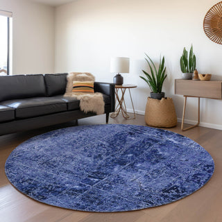 Premium Machine Washable Mayfield AMF559 Navy 8' x 8' Round Rug