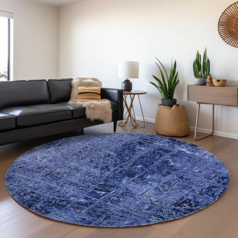 Premium Machine Washable Mayfield AMF559 Navy 8' x 8' Round Rug