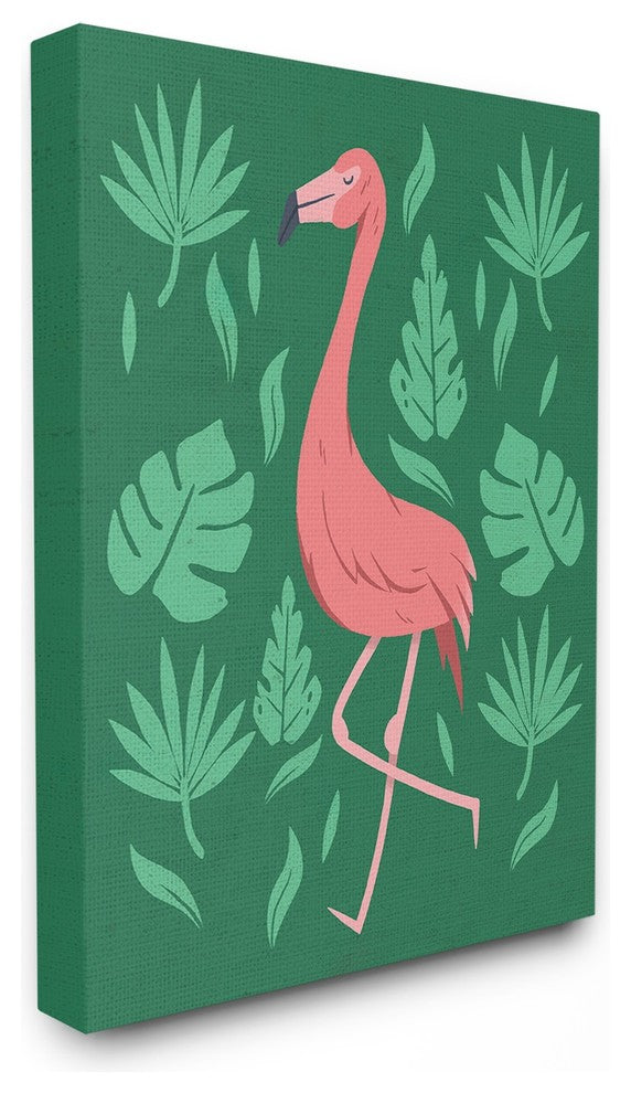 Pink Flamingo Green Leaves XXL Stretched Canvas Wall Art, 30"x40"