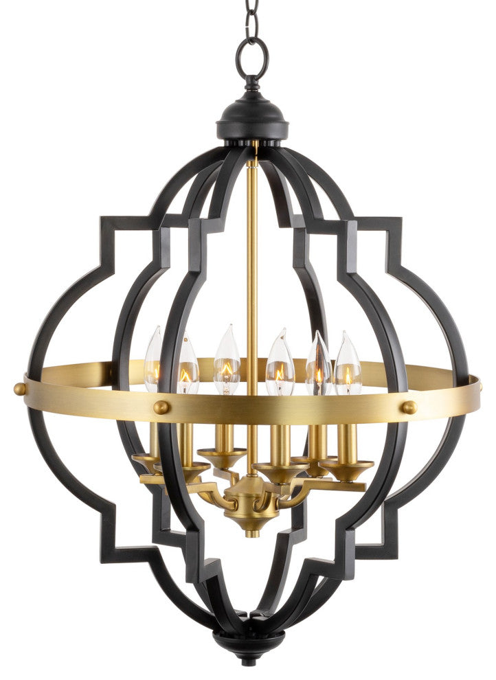 Kira Home Capistrano 28" 6-Light Rustic Farmhouse Chandelier, Warm Brass + Black