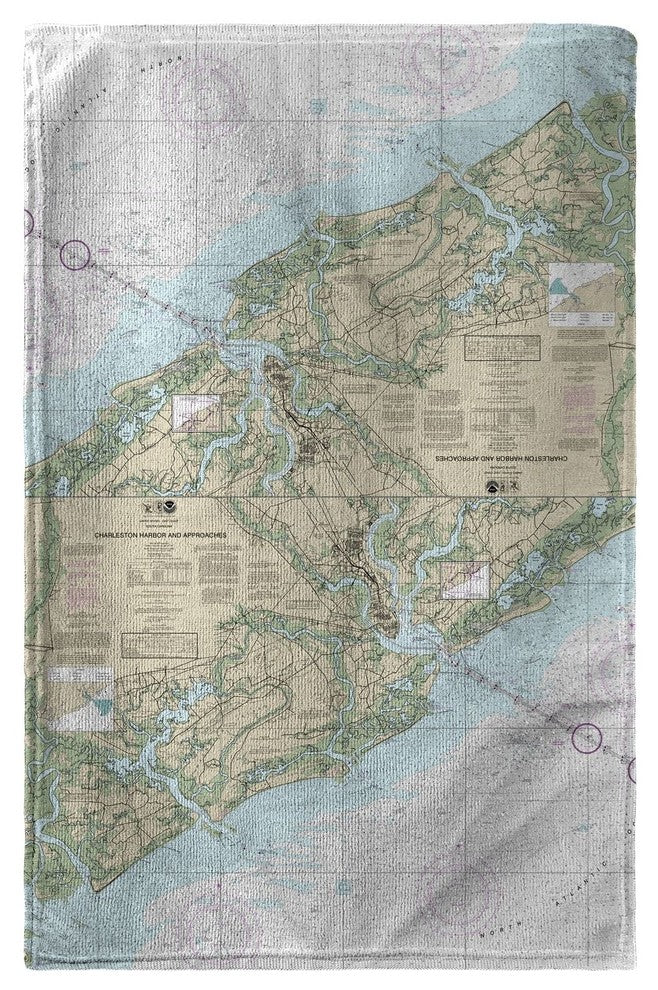 Betsy Drake Charleston Harbor and Approaches, SC Nautical Map Beach Towel