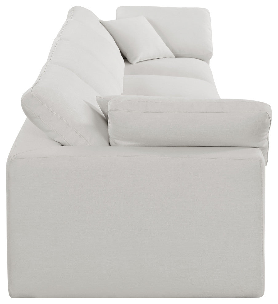 Comfy Upholstered Modular Sofa, Cream, 4-Piece: 2 Armless Chair, 2 Corner Chair, Linen Textured Fabric