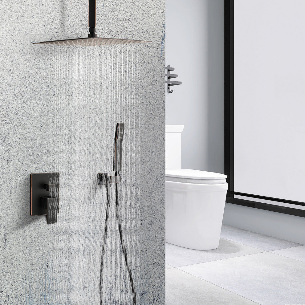 Ceiling Mounted Shower System Set With 10" Rain Shower Head, Oil-Rubbed Bronze