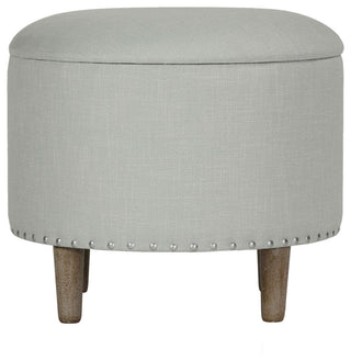 Cortesi Home Hosta 19" Round Storage Ottoman in Beige Linen