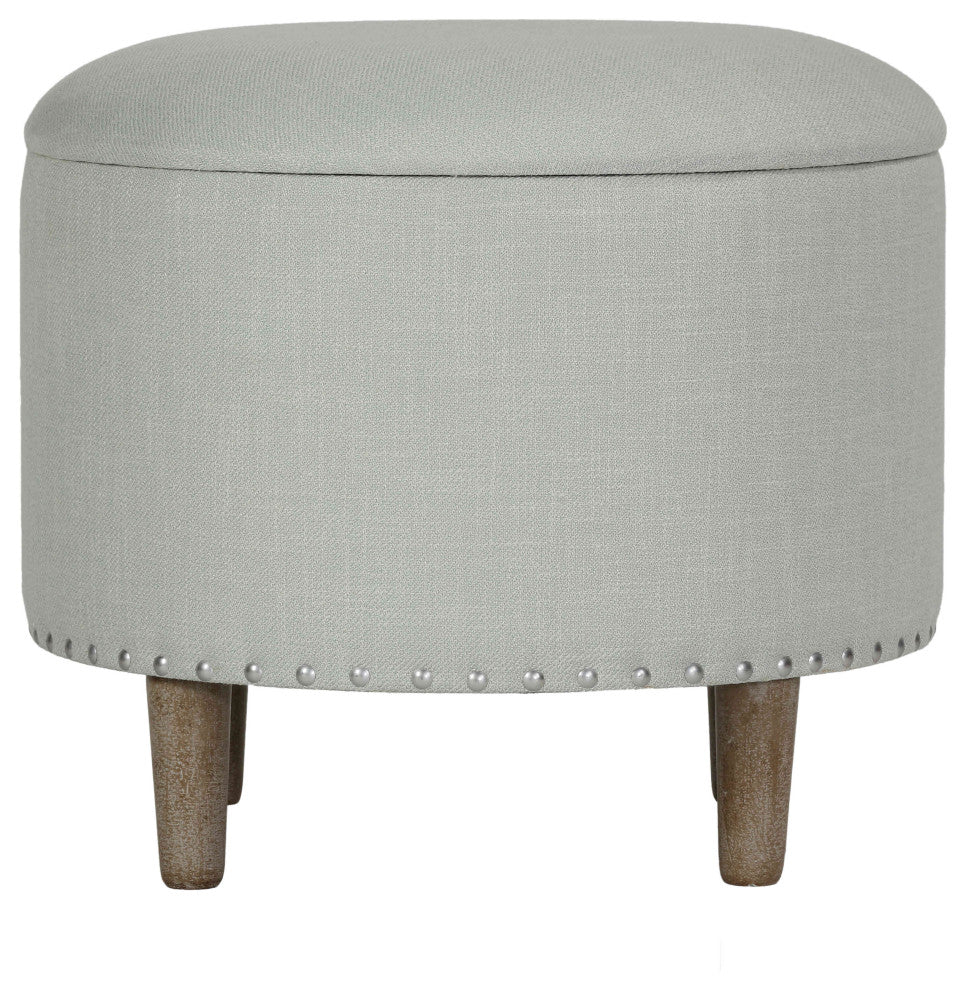 Cortesi Home Hosta 19" Round Storage Ottoman in Beige Linen