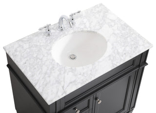 Home Living Vanity with Carrara White Marble Countertop, Black, 32", Single Sink