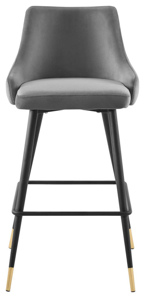 Bar Stool Chair Barstool, Velvet, Gray, Modern, Bar Cafe Bistro Restaurant