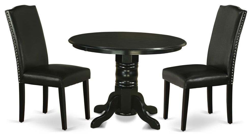 3Pc Round 42" Dinette Table, Pair Of Parson Chair, Pu Leather Color Black