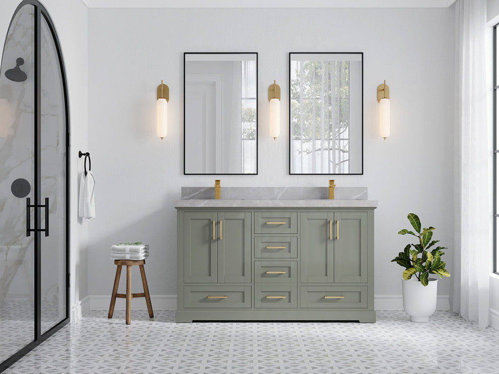 Boston 60 Double Bathroom Vanity in Evergreen 2" Pearl Gray