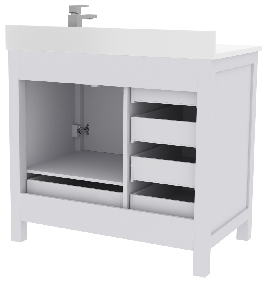Rooh Bathroom Vanity, White, 36r", Vanity, Countertop, Sink, Faucet