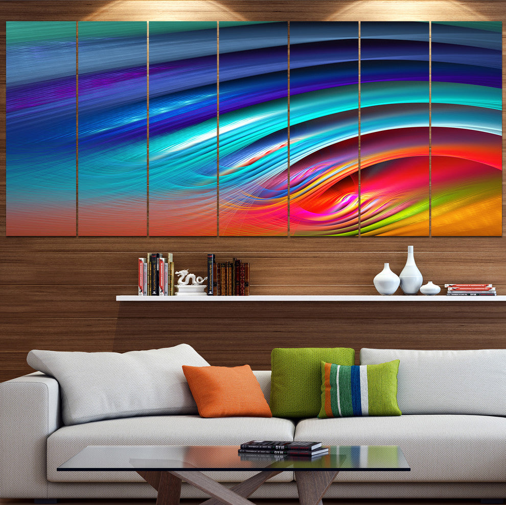 Beautiful Fractal Rainbow Waves, Floral Canvas Art Print, 83"x32", 7 Panels