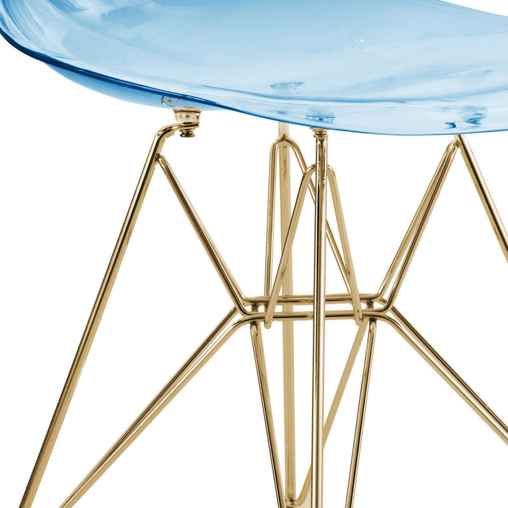 Dining Chair with ABS Plastic Seats Side Chair in Gold Chrome, Transparent Blue
