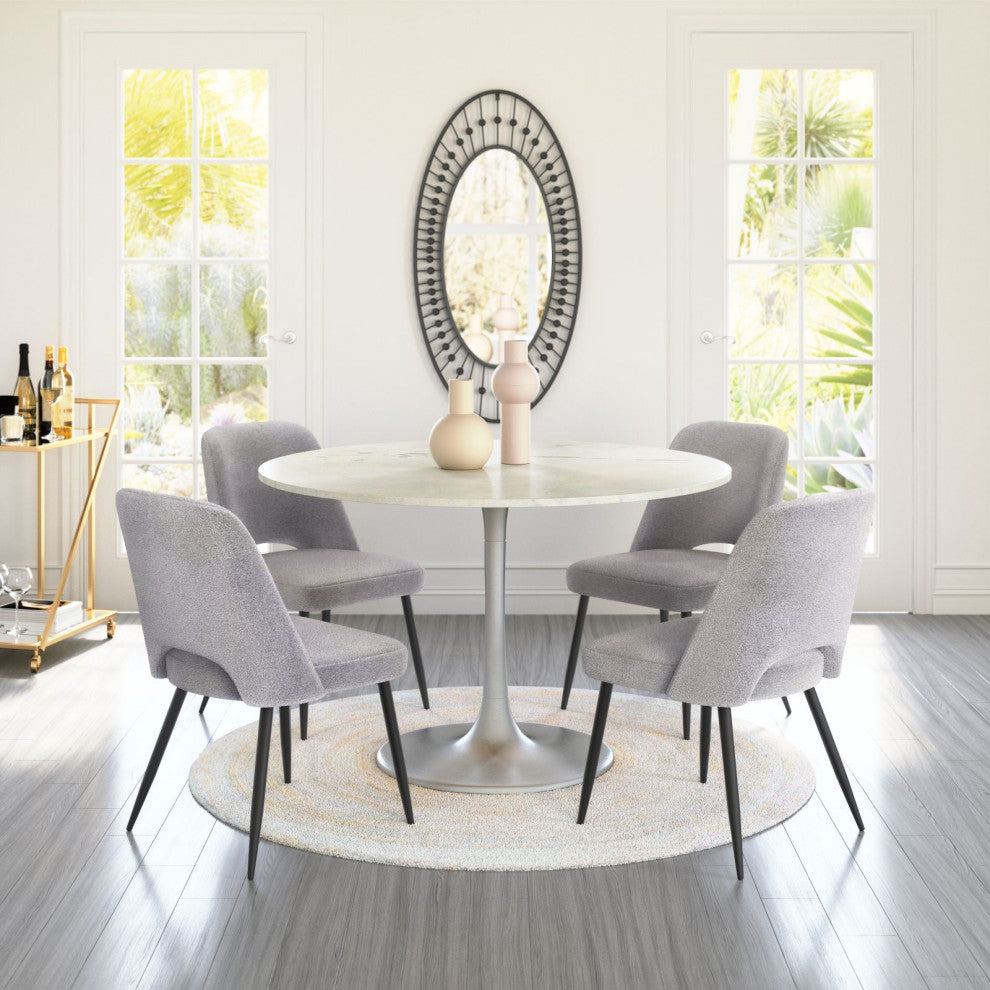 Dining Chair, Set of 2, Steel Metal, Fabric, Gray, Black, Cafe Bistro