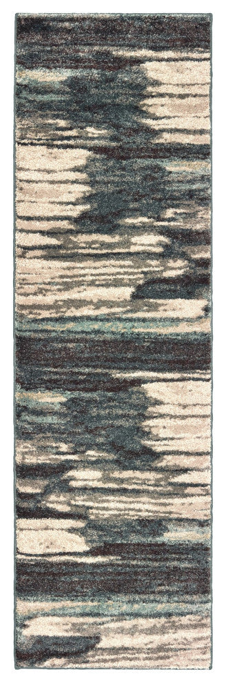 8' Ivory Blue Gray Abstract Layers Indoor Runner Rug