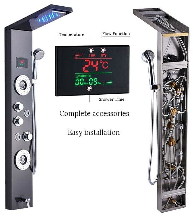 Stainless Steel LED Shower Panel With Massage Jets Waterfall Rainfall